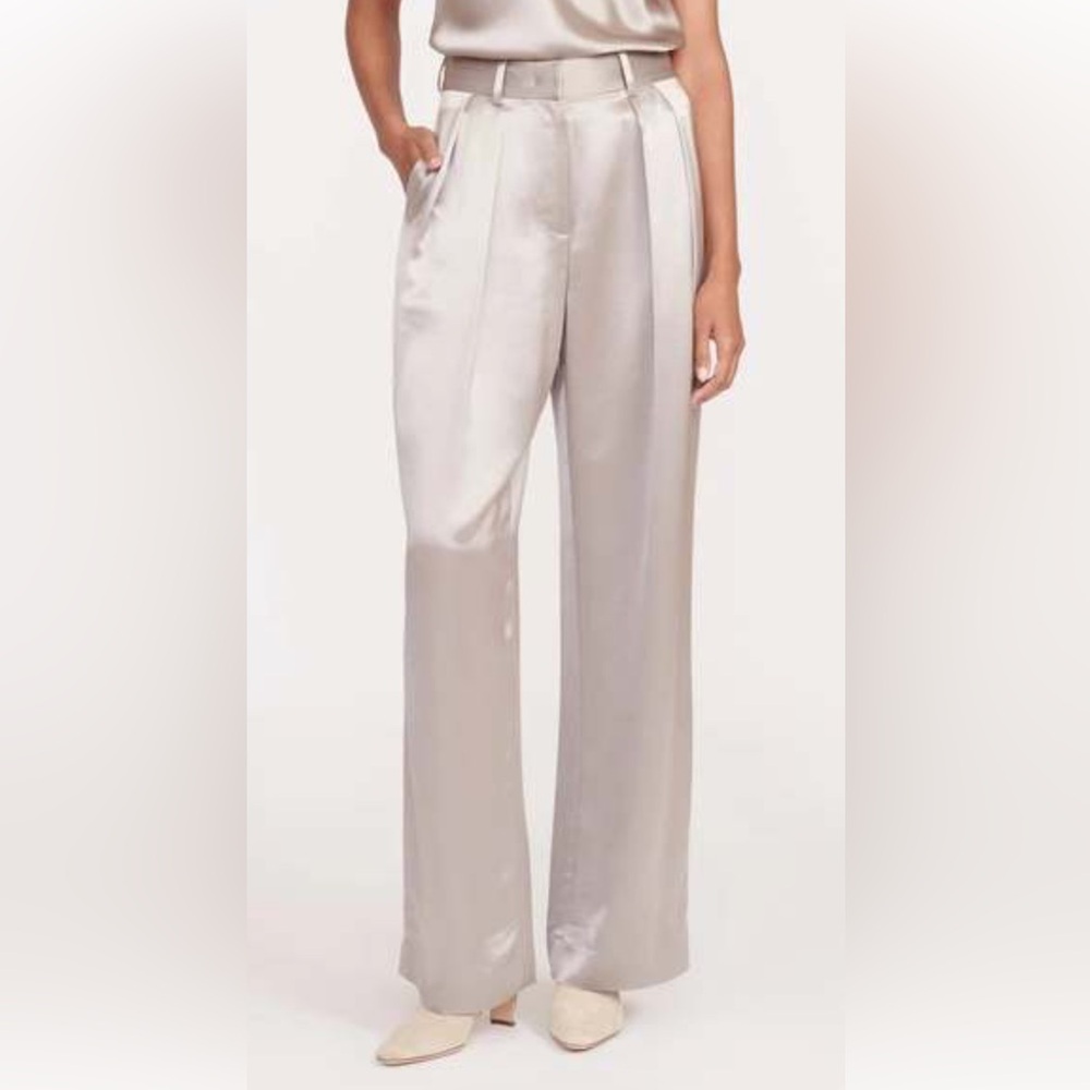 STAUD Women's Luisa Satin Wide Leg Pants - Silver size 0 NWT